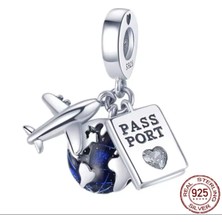 Lines Bijuteri Üçlü Sallantılı Uçak,dünya ve Kalp Temalı Pasaport Charm