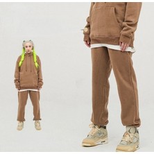 Amor Face Özel Tasarım Kapüşonlu Baskısız Düz Renk Şardonlu Kışlık Dış Mekan Kadın Eşofman Takımı