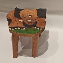 Miamantra Fil Figürlü Ahşap Çocuk Taburesi / Ahşap Boyalı ve Oymalı Çocuk Tabure (Portatif Ayaklı )Yükseklik: 24 Cm, Çap: 26 cm