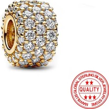 Lines Bijuteri Gold Renk Işıltılı Pavé Üç Sıralı Charm