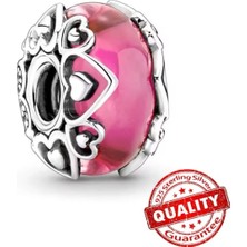 Lines Bijuteri 925 Ayar Aşkınızı Ortaya Çıkarın Pembe Murano Cam Charm