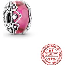Lines Bijuteri 925 Ayar Aşkınızı Ortaya Çıkarın Pembe Murano Cam Charm