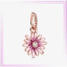 Lines Bijuteri 925 Ayar Gümüş Pembe Papatya Sallantılı Charm