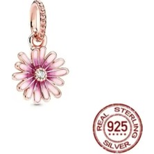 Lines Bijuteri 925 Ayar Gümüş Pembe Papatya Sallantılı Charm