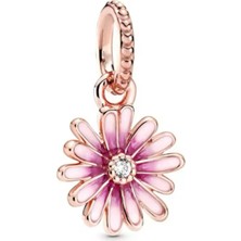 Lines Bijuteri 925 Ayar Gümüş Pembe Papatya Sallantılı Charm