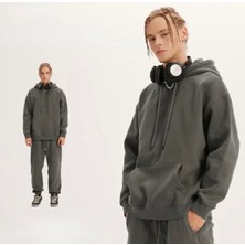 Amor Man Özel Tasarım Kapüşonlu Baskısız Düz Renk Şardonlu Dış Mekan Kışlık Erkek Eşofman Takımı