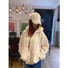 Kadın Sweat Uzun Kollu Kapşonlu Peluş Fermuarlı