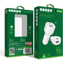 3.4A Type-C (Pd) ve USB Girişli LED Işıklı Turbo Hızlı Araç Şarjı 40W - A7