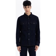 Kapama Düğme Detaylı Regular Fit Denim Erkek Mont