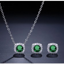 Monemel Yeşil Kristal Taşlı Kolye ve Küpe Set