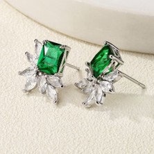 Monemel Kristal Taşlı Yeşil Kristal Küpe(Altın Kaplama)
