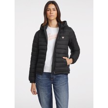 Guess Jeans Kapüşon Yaka Normal Kalıp Desenli Siyah Kadın Mont Gj Hooded Puffer - Recy Irıdescent