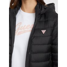 Guess Jeans Kapüşon Yaka Normal Kalıp Desenli Siyah Kadın Mont Gj Hooded Puffer - Recy Irıdescent