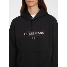 Guess Jeans Siyah Kadın Kapüşon Yaka Normal Kalıp Desenli Sweatshirt Gj Hood Os Amerıcan - Organıc Co/pl