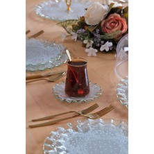 Glore Lace Şeffaf Altın Yaldızlı 12 Parça 6 Kişilik Cam Çay Takımı