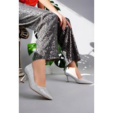 Marshetta Shoes Starlight Model Kadın Gümüş Parlak Abiye Sivri Burun Stiletto Topuklu Ayakkabı