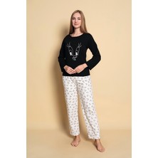 Sude Homewear Kadın Siyah Tweety Desenli Kadın Iki Iplik Pijama Takımı