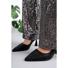 Marshetta Shoes Starlight Model Kadın Siyah Parlak Abiye Sivri Burun Stiletto Topuklu Ayakkabı