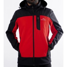 Snowmount Erkek Siyah Kırmızı Softshell Outdoor Su İtici Rüzgar Geçirmez Mont