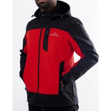 Snowmount Erkek Siyah Kırmızı Softshell Outdoor Su İtici Rüzgar Geçirmez Mont