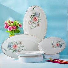 Porsima 2036  Bone China Servis Tabağı Sunumluk 4'lü Kayık Tabak Kahvaltı Sunum Seti Yemek Servis Tabak Seti Servis Tabağı