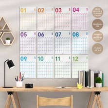 Bi'aldım 2025 Aylık Planlayıcı Duvar Takvimi, 33X48 cm & A4 Poster Takvim, Organizer Takvim, Gökkuşağı Renkleri