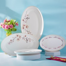 Porsima 2037  Bone China Servis Tabağı Sunumluk 4'lü Kayık Tabak Kahvaltı Sunum Seti Yemek Servis Tabak Seti Servis Tabağı