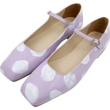 Kadın Vegan Deri Lila Babet - Brush Dots White Tasarım