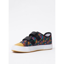 Çok Renkli - Siyah Erkek Çocuk Keten Sneaker Lotus Prınt