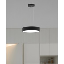 Hegza Lighting Drum 40cm (Siyah Kasa, Doğal Beyaz) Ledli Modern LED Avize, Salon, Mutfak, Oturma Yatak Odası, Sarkıt