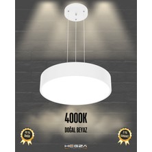 Hegza Lighting Drum 40cm (Beyaz Kasa, Doğal Beyaz Işık) Ledli Modern LED Avize, Salon, Mutfak, Oturma Yatak Odası, Sarkıt
