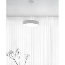 Hegza Lighting Drum 40cm (Gri Kasa, Doğal Beyaz) Ledli Modern LED Avize, Salon, Mutfak, Oturma Yatak Odası, Sarkıt