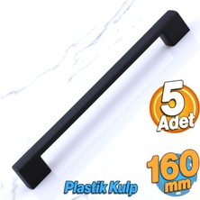 Badem10 Gölcük 160 mm (Sert Plastik) 5 Adet Siyah Mobilya Çekmece Mutfak Dolap Dolabı Kulpu Kulbu Kulpları