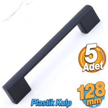 Badem10 Gölcük 128 mm (Sert Plastik) 5 Adet Siyah Mobilya Çekmece Mutfak Dolap Dolabı Kulpu Kulbu Kulpları