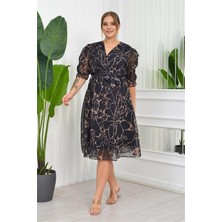 Kadın Büyük Beden Mermer Desenli Şifon Elbise DPRY8063