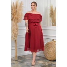 Kadın Şifon Kuşaklı Büyük Beden Elbise DPNB8061