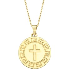Altın Sepeti Altın Grek Motifli Haç Kolye