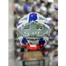 865 Titan Beyaz Mavi Kapalı Kask Güneş Vizörlü