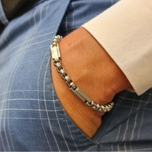 SE Jewellery Gümüş Renk Özel Tasarım Erkek Bileklik