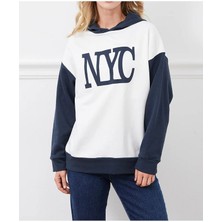 Tex Republic Kadın Baskılı Kapüşonlu Nyc Baskılı Oversize Üç Iplik Sweat