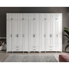 GuneyStore Ücretsiz Montaj - %100 MDF Gözde 10 Kapaklı Yüklüklü Beyaz Gardırop - MDF Dolap - Elbise Dolabı