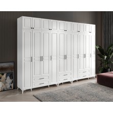 GuneyStore Ücretsiz Montaj - %100 MDF Gözde 10 Kapaklı Yüklüklü Beyaz Gardırop - MDF Dolap - Elbise Dolabı