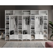 GuneyStore Ücretsiz Montaj - %100 MDF Gözde 10 Kapaklı Yüklüklü Beyaz Gardırop - MDF Dolap - Elbise Dolabı