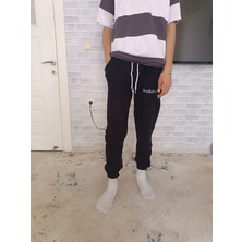 Comedy Life  Beli Lastkli ve Bağcıklı Bay Kadın Siyah Peluş Polar Eşofman Altı