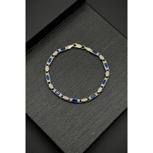 Frnch 925 Ayar Gümüş Italyan Model Lacivert Zirkon Taşlı Gümüş Renk Erkek Bileklik FRJ12338-3338-L