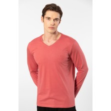 Cacharel Erkek Modal Pamuk V Yaka T-shirt 2243/Mercan