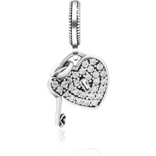 Adal Silver Kadın Gümüş Sallantılı Kilitli Kalp Charm