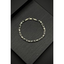 Frnch 925 Ayar Gümüş Italyan Model Siyah Zirkon Taşlı Gümüş Renk Erkek Bileklik FRJ12338-3338-S