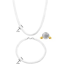Adal Silver 925 Ayar Gümüş Italyan Yassı Kolye ve Bileklik Set