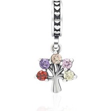 Adal Silver Kadın Gümüş Renkli Taşlı Ağaç Figür Sallantılı Charm